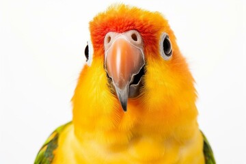 Close-up of a lori parrot, a sociable and beautiful pet bird, isolated on a white background. Generative AI - obrazy, fototapety, plakaty