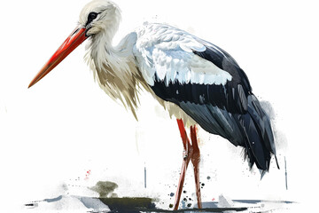 illustration design of a painting style stork - obrazy, fototapety, plakaty