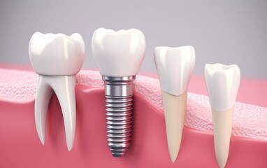 Anatomy of healthy teeth and tooth dental implant in human dentura. dentures,