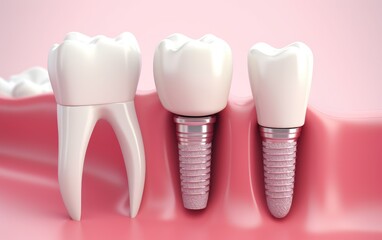 Human teeth and Dental implant,Teeth replacement concept, dentures,