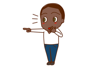 （全身斜め）何かを指差して驚いた顔で気が付くアフリカ系男性