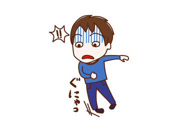 （全身斜め）右足をぐにゃッとくじいて青ざめる瞬間の少年