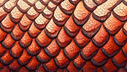Fototapeten close up of a red and orange crocodile skin background, wallpaper  © Al Baloshi