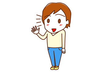 （全身斜め）笑顔で楽しそうに話しかける白人男性