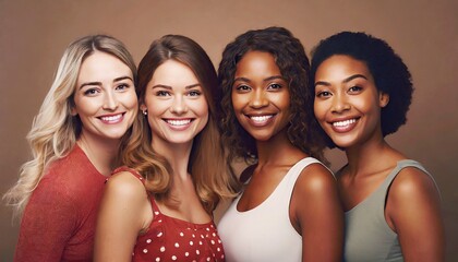 Obraz premium Group of Beautiful Woman of Different Ethnicity and Backgrounds - Concept for Beauty, Diversity and Fashion