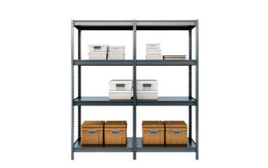Adjustable Steel Storage Shelves for Customized Organization on White or PNG Transparent Background