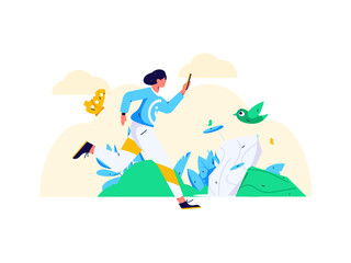 People exercising healthy running vector internet operation illustration
