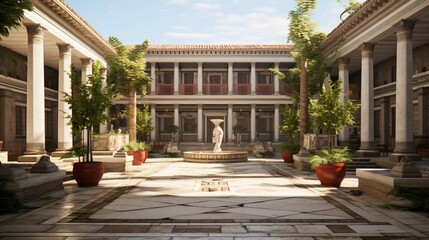 a Roman villa's central courtyard and columns. - obrazy, fototapety, plakaty