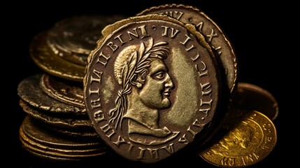 the development and use of Roman coins as currency. - obrazy, fototapety, plakaty