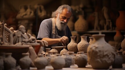 the process of Roman pottery production, from clay to finished products. - obrazy, fototapety, plakaty
