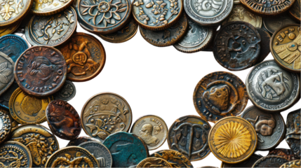 Ancient Coins Edge Border Pattern Design Isolated on Transparent or White Background, PNG