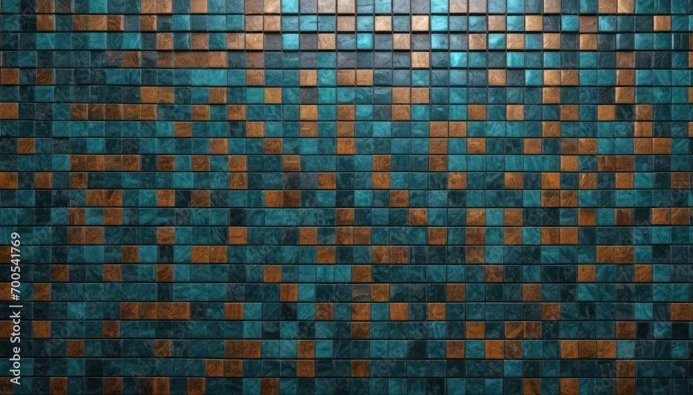 Wall mural  a close up of a tiled wall with a brown and blue pattern on the top and bottom half of the tiles on the bottom half of the wall and bottom half of the wall. - Wall murals