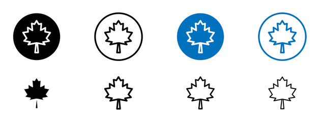 Maple leaf line icon set. Canadian autumn leaves sign in black and blue color. - obrazy, fototapety, plakaty