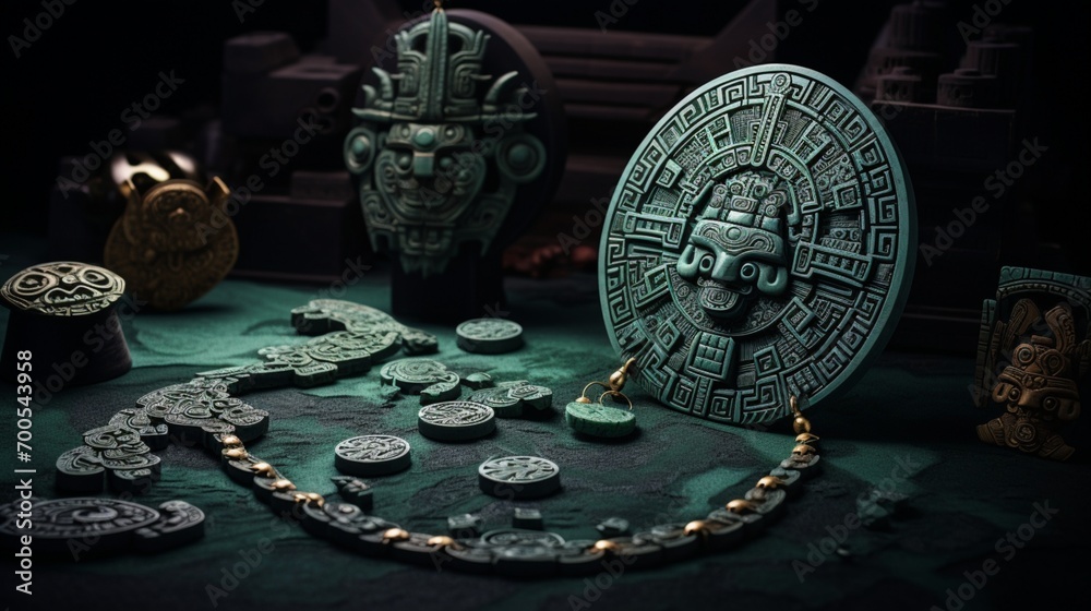 Wall mural the creation of mayan jade ornaments and their cultural significance.