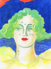 Poster Im Rahmen woman with stars. watercolor painting. illustration © Anna Ismagilova