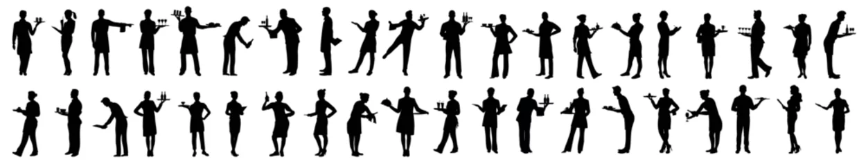 Fotobehang silhouette of chef and waitress and waiter. Good use for symbol, logo, web icon, mascot, sign, or any design you want. © Unknown Artist