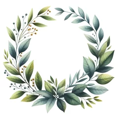 Foto op Plexiglas watercolor paint laurel leaves wreath for holiday card decor © Oleksiy