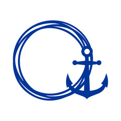 Obraz premium Logo Nautical. Marco circular con líneas con silueta de ancla de barco