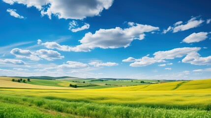 Obraz premium green field and blue sky with clouds
