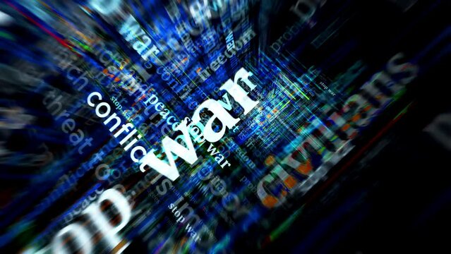 War conflict peace stop and human rights. Headline news titles international media abstract concept  loop. Seamless and looped 3d animation.