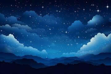 Obraz na płótnie Canvas Cartoon night sky with stars and clouds. Flat illustration background. 