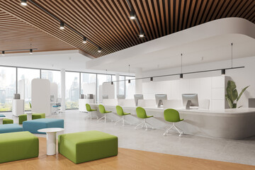 Modern business interior with chill and consulting corner, panoramic window