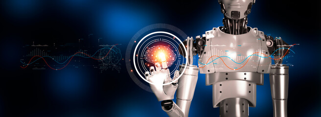 Obraz premium Artificial intelligence, artificial intelligence technology, machine learning, data exchange, deep learning, Industry 4.0, enterprise Applying new policy technologies to support efficiency 