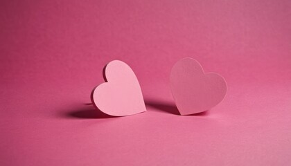  a pair of paper hearts sitting on top of a pink surface with one heart cut out and the other in the shape of a heart, on a pink background.