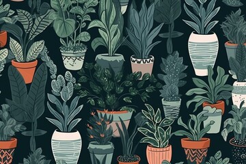 Pattern of potted houseplants. Generative AI