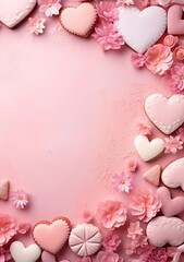 valentine background with pink and red hearts - obrazy, fototapety, plakaty
