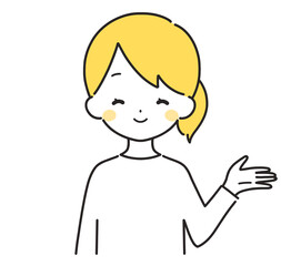 黄色｜案内する私服の女性｜左手