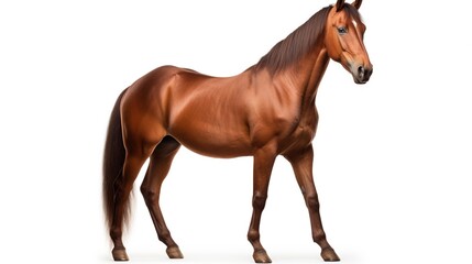 Obraz premium Bay Horse on White Background. Animal, Mammal, Ranch, Pet 