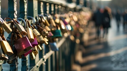 Love Locks Bridge, bridge with lock attached from couple - obrazy, fototapety, plakaty