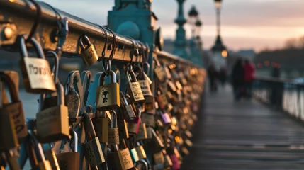 Foto op Canvas Love Locks Bridge, bridge with lock attached from couple © thesweetsheep