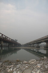 Fototapeta na wymiar view of river between two bridges, river between two bridges