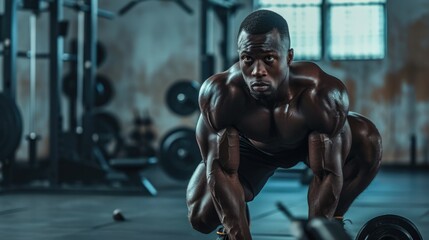 Fitness man workout in fitness room - obrazy, fototapety, plakaty