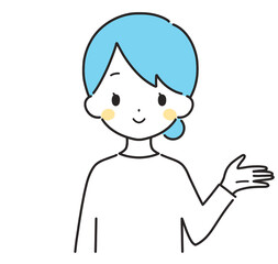 水色｜案内する私服の女性｜左手