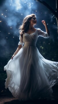 Beautiful girl suzy white dancing dress night background image Ai generated art