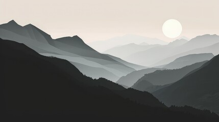 Minimalist Monochromatic Mountain landscape: Minimalist artwork focusing on simple lines or shape