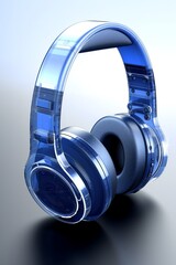 a blue headphones on a white background - obrazy, fototapety, plakaty