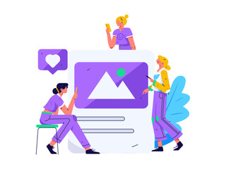 Virtual characters social communication concept business flat vector hand drawn illustration
