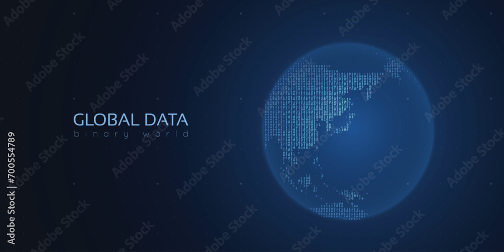 Poster binary planet earth. big data global analytics. worldwide data connection.
