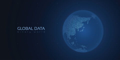 Binary planet Earth. Big data global analytics. Worldwide data connection.