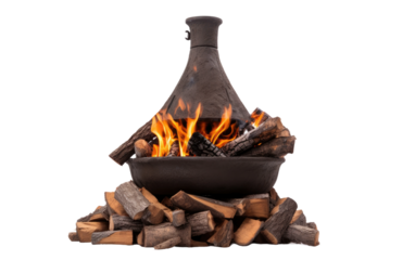 Unleash Radiant Flames with an Outdoor Chimney and Log Burning on White or PNG Transparent Background