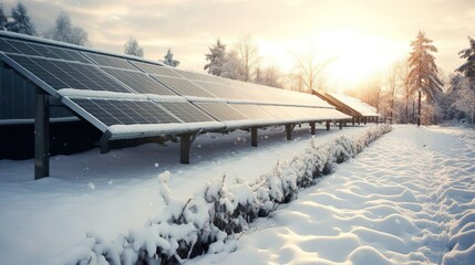 Fototapeta na wymiar row of solar panels during snowy winter - creating clean energy to power our houses
