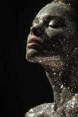 mannequin femme recouvert de diamants collé sur la peau, fond minimaliste et épuré, ambiance surréaliste et futuriste - obrazy, fototapety, plakaty