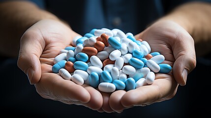 a person holding a pile of pills