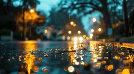 Deurstickers Rainy Street Bokeh, street scene with many light © thesweetsheep