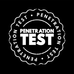 Penetration test - ethical hacking, is an authorized simulated cyberattack on a computer system, technology text concept stamp