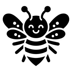 minimal carton honey bee, vector silhouette, black color silhouette, white background